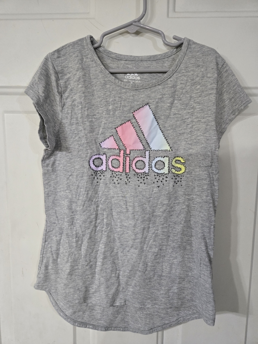 adidas Kids' Heather Gray Short Sleeve Tee with Pastel Gradient Logo